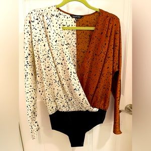 Color block Leopard bodysuit/blouse - white brown size M - $30